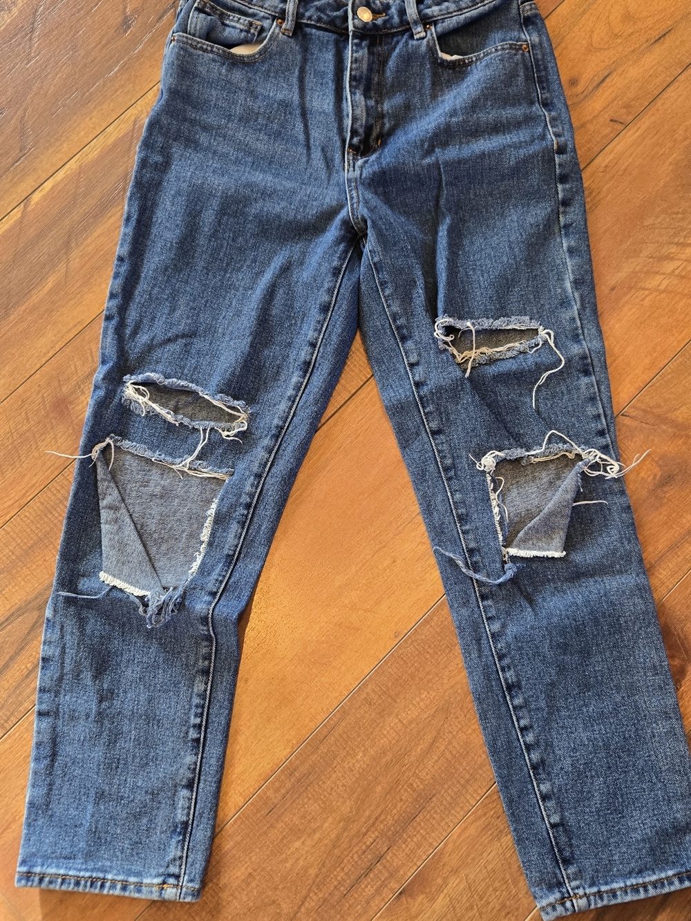 PacSun Dark Blue Distressed Straight Leg Jeans